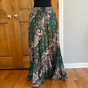 Free People Green Pleated A-line Maxi Skirt